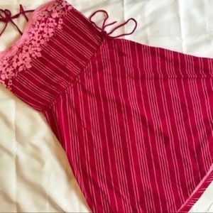 FP Pink Stripe Floral Halter Sundress, Coverup, L